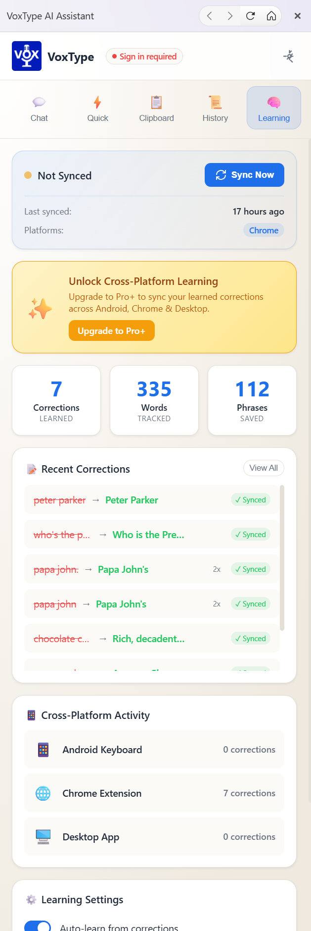 VoxType Chrome Extension interface